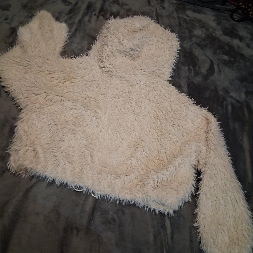 Free People Hoodie Jacket Ivory L FPOne Fur Coat White Crop Oversize Boho NWT - Picture 9 of 9